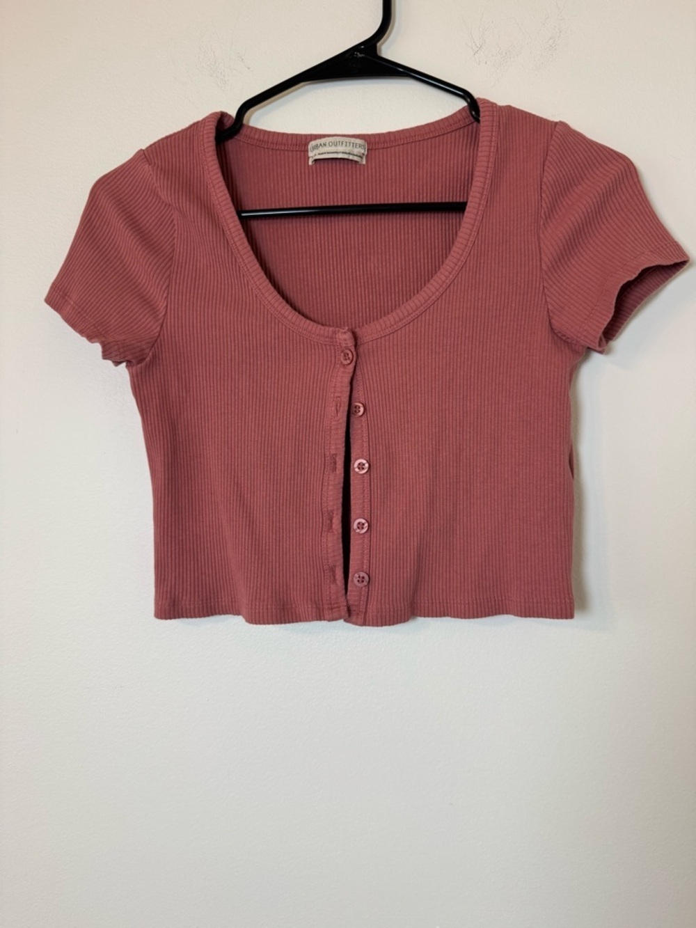 Urban Outfitters Ribbed Button Front Crop Top Pink L